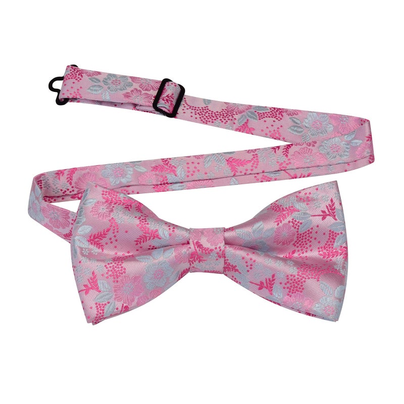 GUSLESON Pink Flora Suspenders for Men Wedding Silk Pre-tied Bow Tie and Pocket Square Set(0102-04) - Image 3